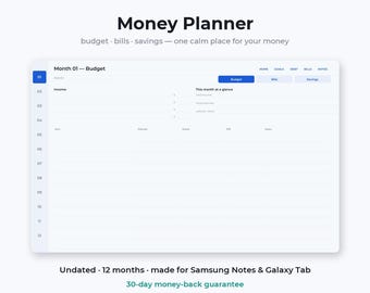 Money Planner for Samsung Notes | Digital Budget Planner Undated Android Galaxy Tab | Debt Snowball Bill Tracker Savings Goals PDF