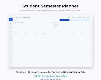 Student Semester Planner for Samsung Notes | Undated Digital Planner Subject Tracker Exam Countdown | Android Galaxy Tab Hyperlinked PDF