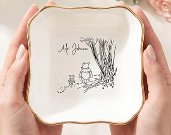 Personalized Bear Ring Dish, Custom Name Jewelry Tray, Classic Trinket Holder, Teacher Appreciation Gift, Bridal Shower Keepsake