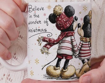 Taza navideña de Mickey y Minnie, taza navideña, regalo de amigo secreto, regalo para pareja de Disney, taza de Disney de Feliz Navidad, taza de Disney