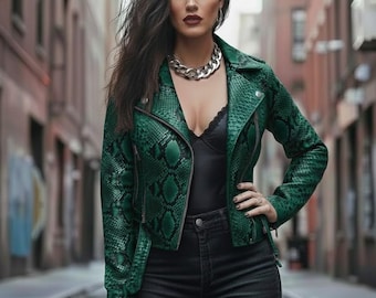 Purple Snakeskin Jacket, Purple Python Leather Biker Jacket