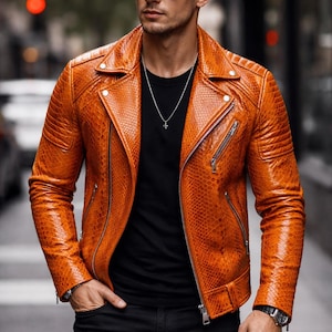 Men’s Genuine Python Leather Jacket / Exotic Snake Skin Coat / Luxury Designer Zip-Up Outerwear