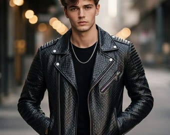 Leren bikerjack heren slangenleer handgemaakt python motorfiets blazer biker lederjack herren