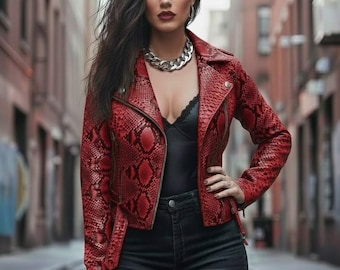 Python Lederjacke für Damen | Schlangenleder Bikerjacke | Luxus Streetwear