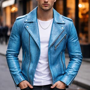 Męska kurtka z prawdziwej skóry pytona / Płaszcz z egzotycznej skóry węża / Luksusowa designerska odzież wierzchnia zapinana na zamek