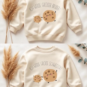 Bügelbild „Ich werde großer Bruder / Schwester“ – Cookie Motiv | Schwangerschaftsverkündung | DIY Geschwister Shirt | Transferdruck für Kind