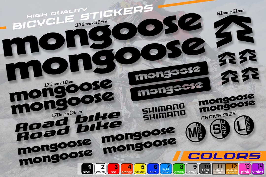 Bicycle Stickers MONGOOSE. ALL Colors Available, High Quality. Set of ...