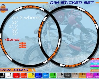 stickers on bicycle rims KTM, ALL colors available, high quality.  Full set of stickers for bicycle rims. Waterproof, sun-resistant