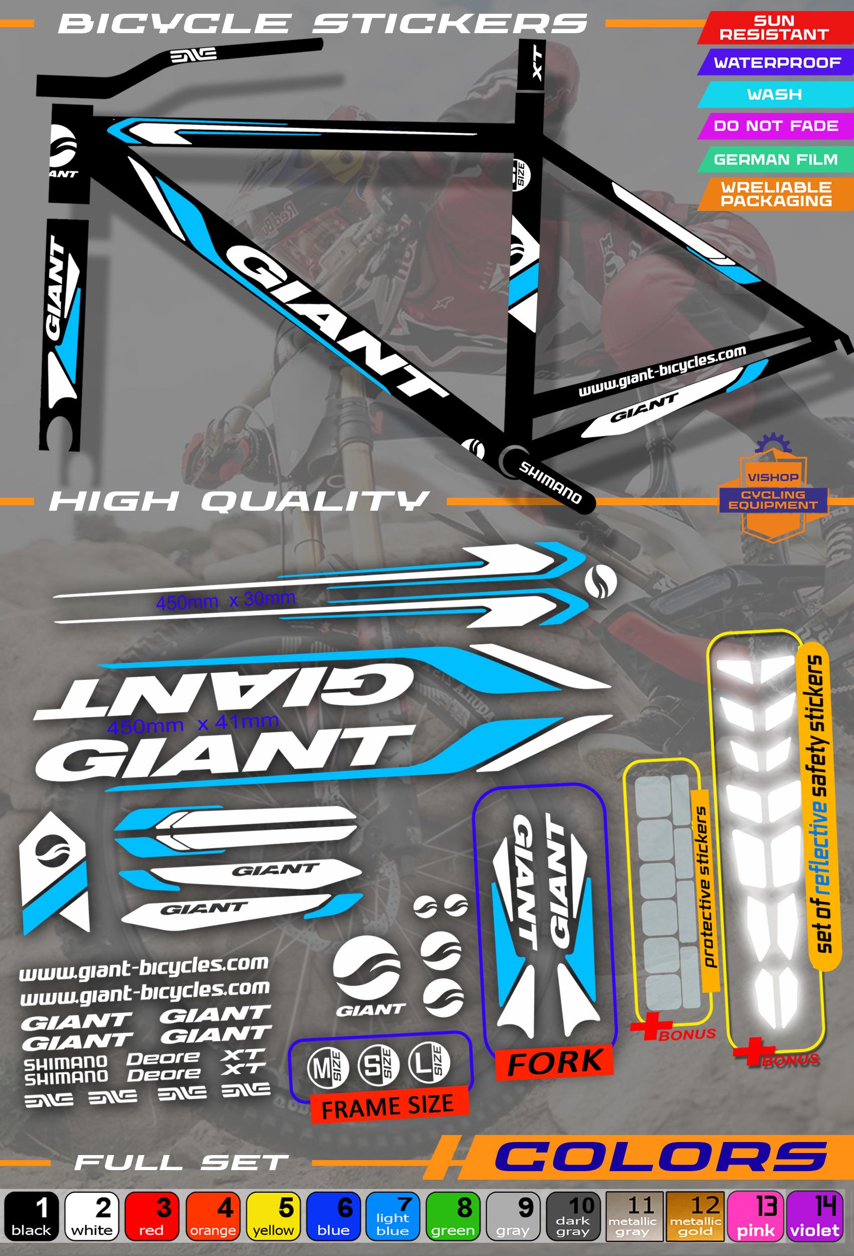 Lot de 18 stickers autocollant Giant sponsor vélo Lot de 18 stickers autocollant Giant sponsor vélo