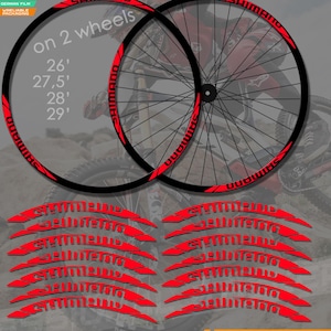 Peut inclure: Ensemble d'autocollants de jante avec la marque Shimano en rouge et blanc. Comprend des autocollants pour les roues de vélo, avec des tailles de 26", 27,5", 28" et 29". L'ensemble propose diverses options de couleurs.