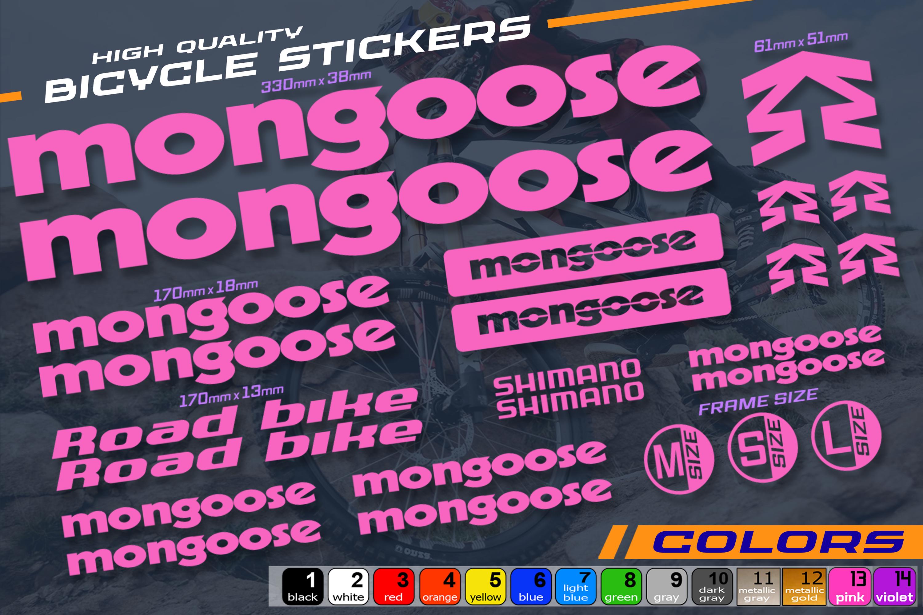 Bicycle Stickers MONGOOSE. ALL Colors Available, High Quality. Set of ...