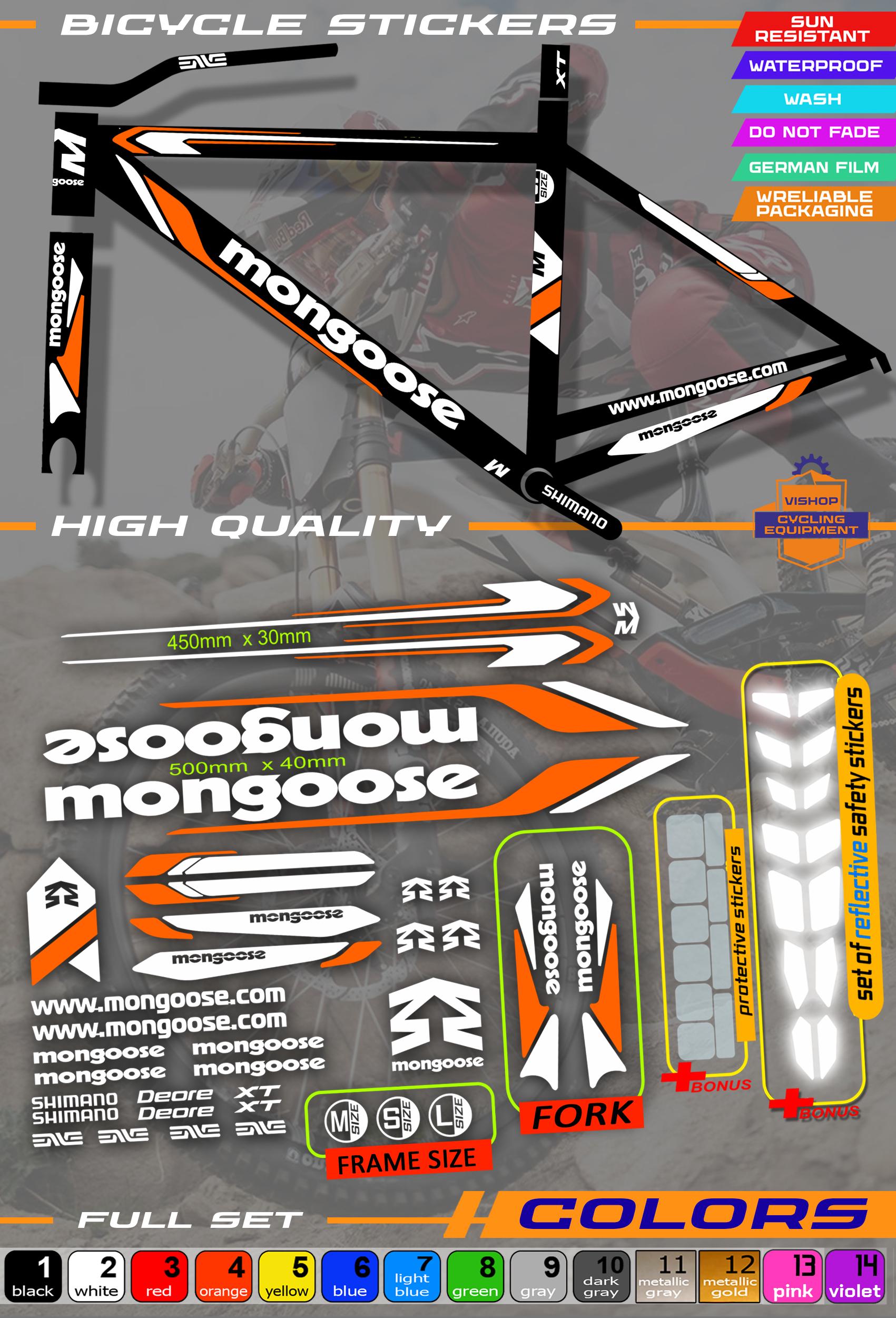 MONGOOSE Bicycle Stickers, ALL Colors Available, High Quality. Full Set ...