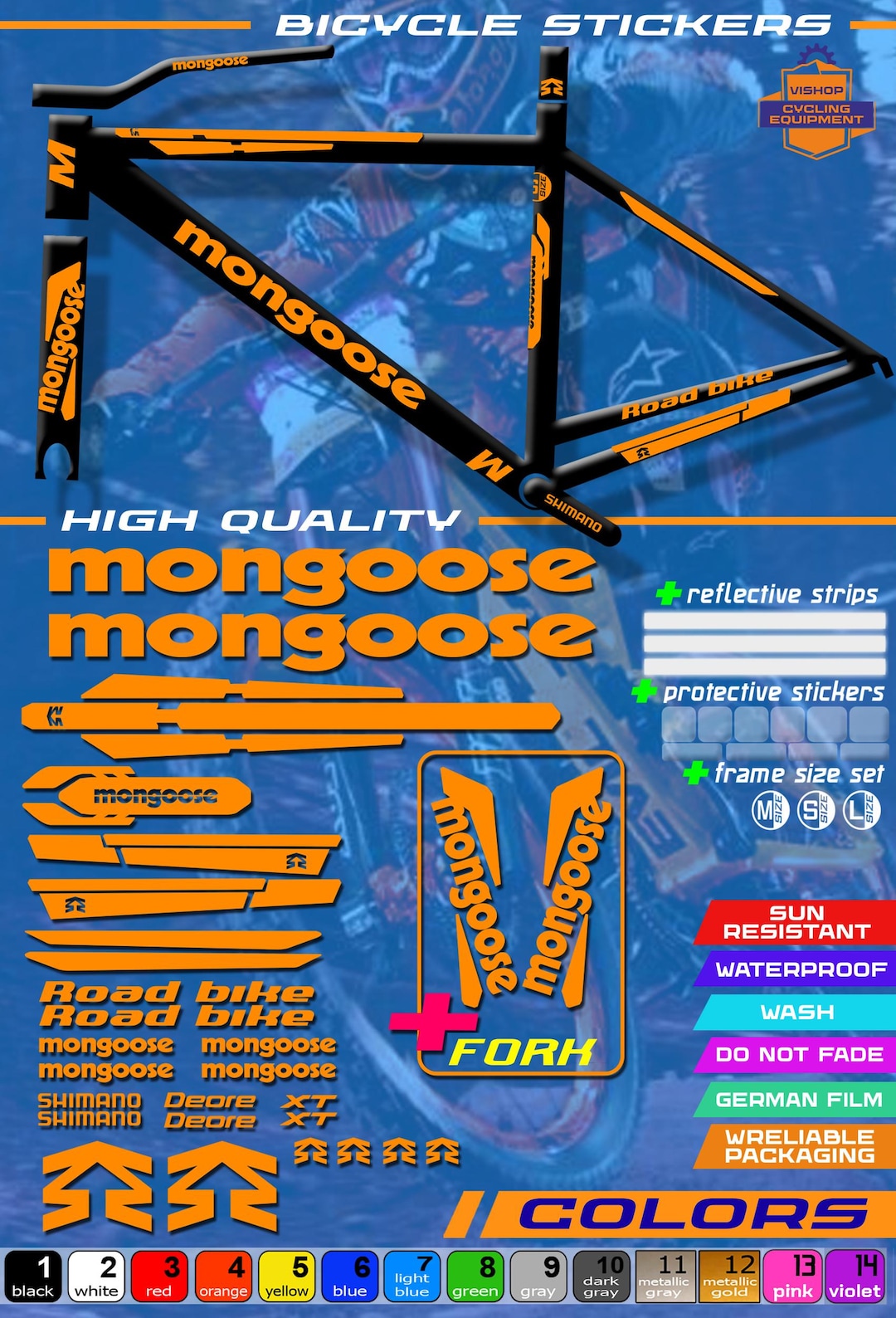 Bicycle Stickers Mongoose, ALL Colors Available, High Quality. Full Set ...