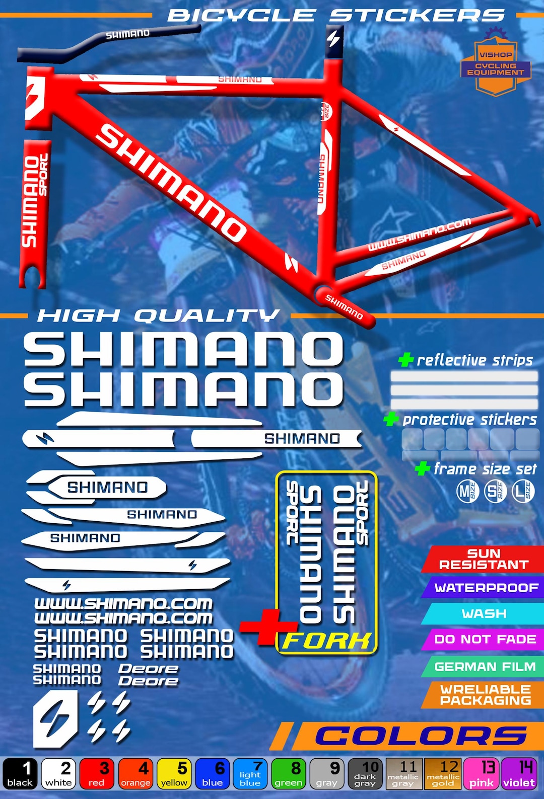 Shinano Sticker Bicycle Stickers SHIMANO, ALL Colors Available, High Quality. Full Set ...