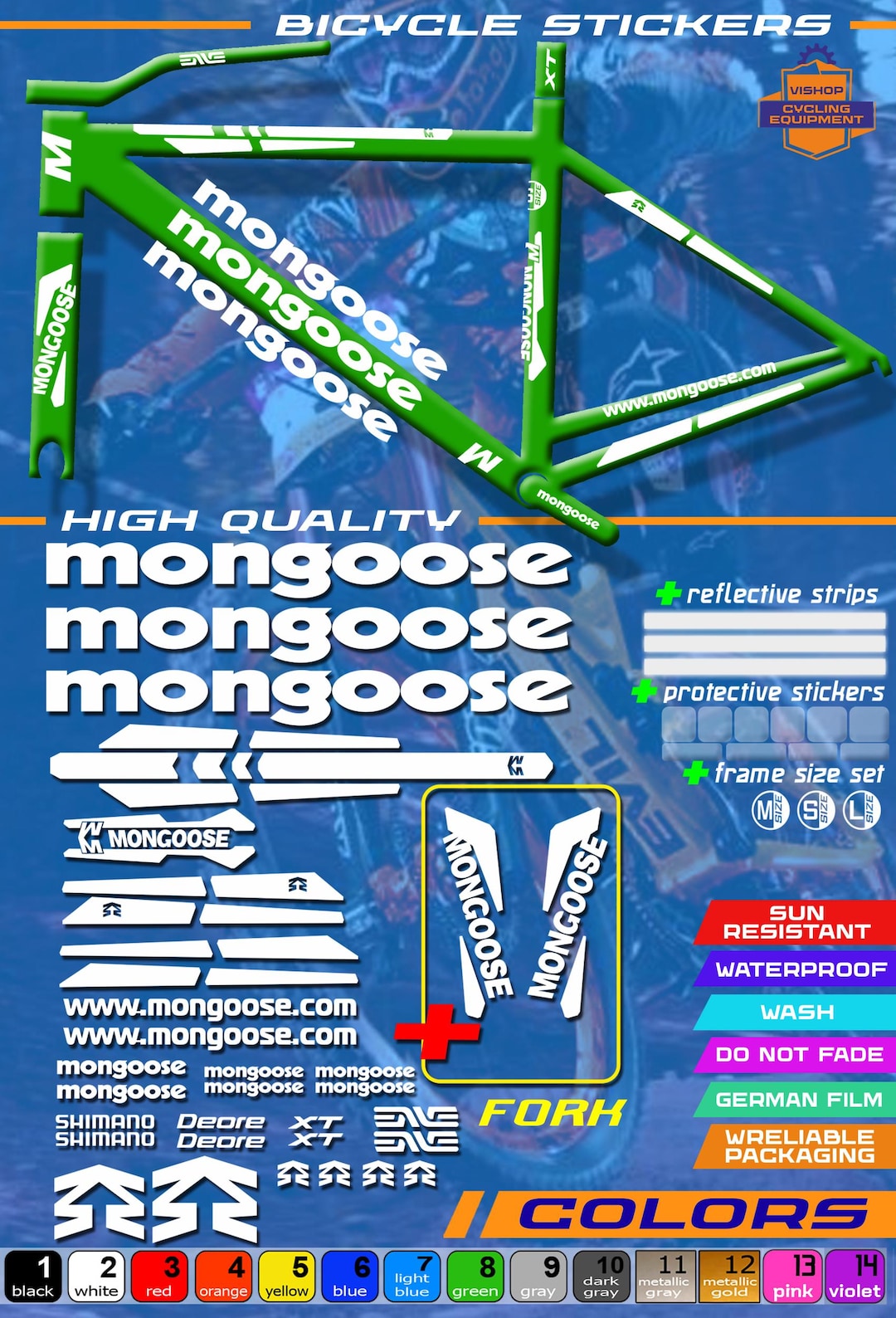 Bicycle Stickers MONGOOSE, ALL Colors Available, High Quality. Full Set ...