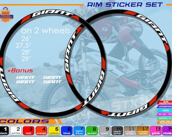 stickers on bicycle rims GIANT, ALL colors available, high quality.  Full set of stickers for bicycle rims. Waterproof, sun-resistant
