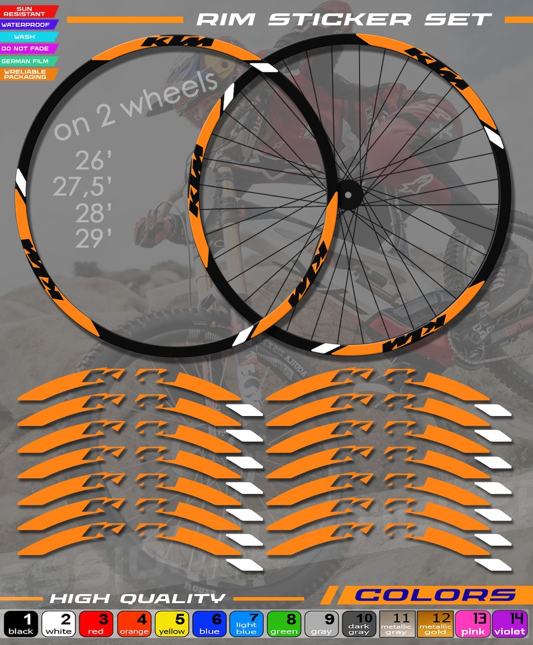 KTM Stickers on Bicycle Rims. ALL Colors Available, High Quality. Full ...