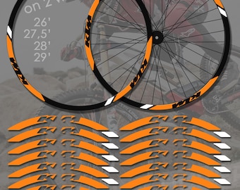 KTM stickers on bicycle rims. ALL colors available, high quality.  Full set of stickers for bicycle rims. Waterproof, sun-resistant