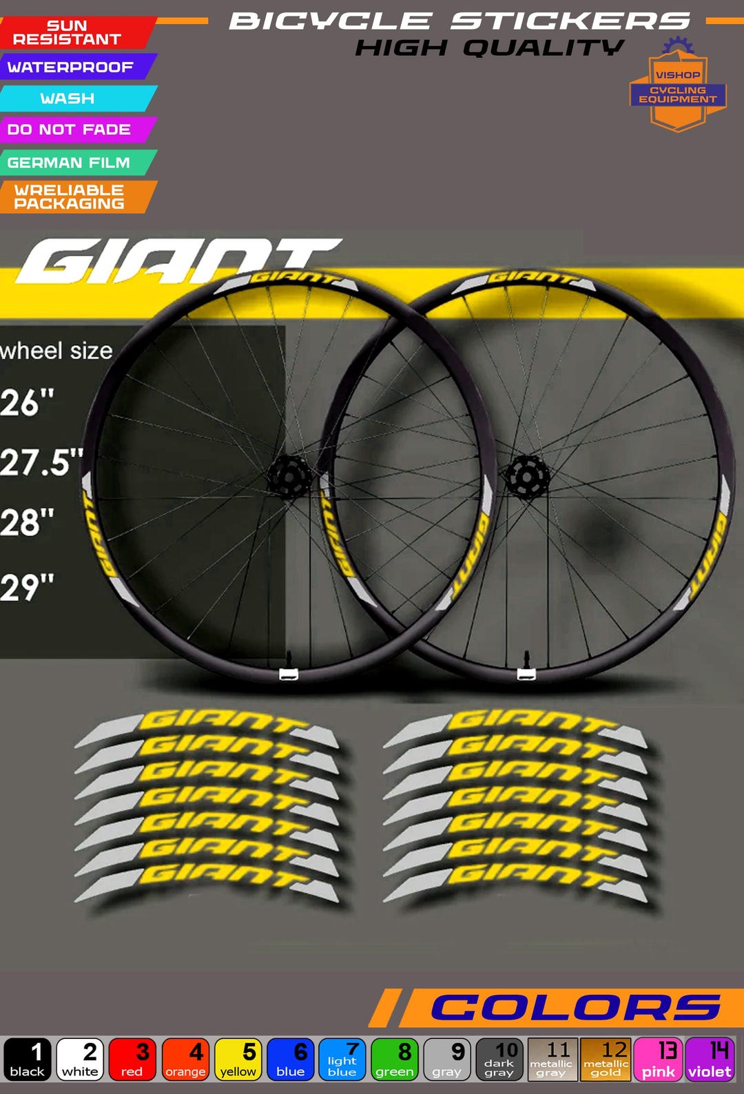 Stickers on Bicycle Rims GIANT, ALL Colors Available, High Quality ...