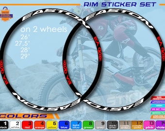 stickers on bicycle rims EASTON, ALL colors available, high quality.  Full set of stickers for bicycle rims. Waterproof, sun-resistant