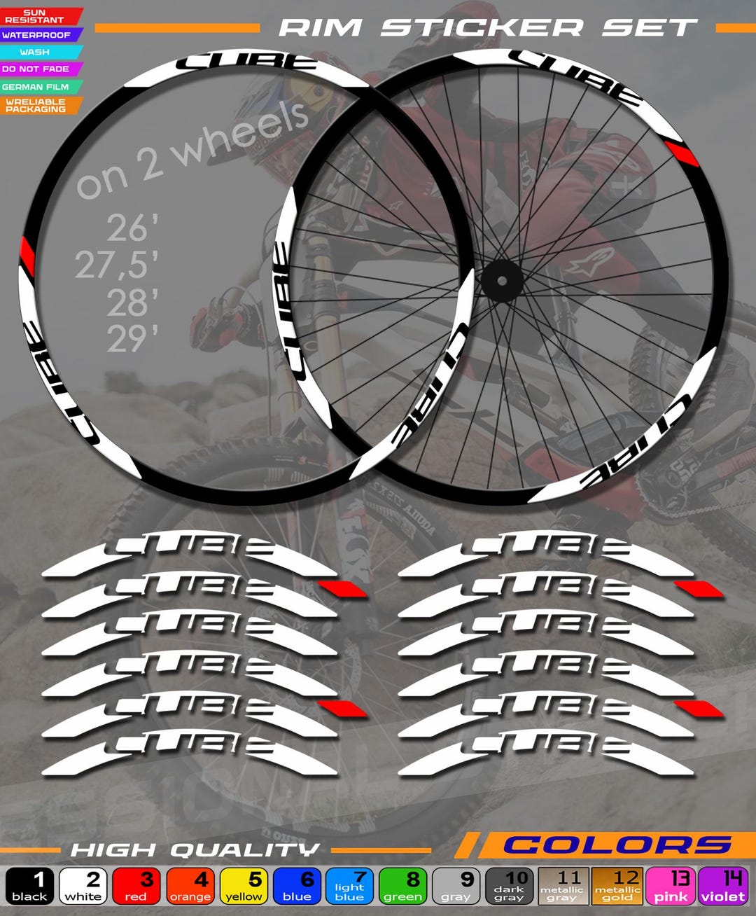 Cube Stickers on Bicycle Rims. ALL Colors Available, High Quality. Full ...