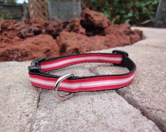 1/2" Width Dog Collar - Red/Pink Stripes