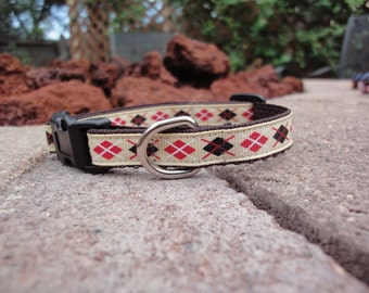 1/2" Width Dog Collar - Red/Black/Natural Argyle