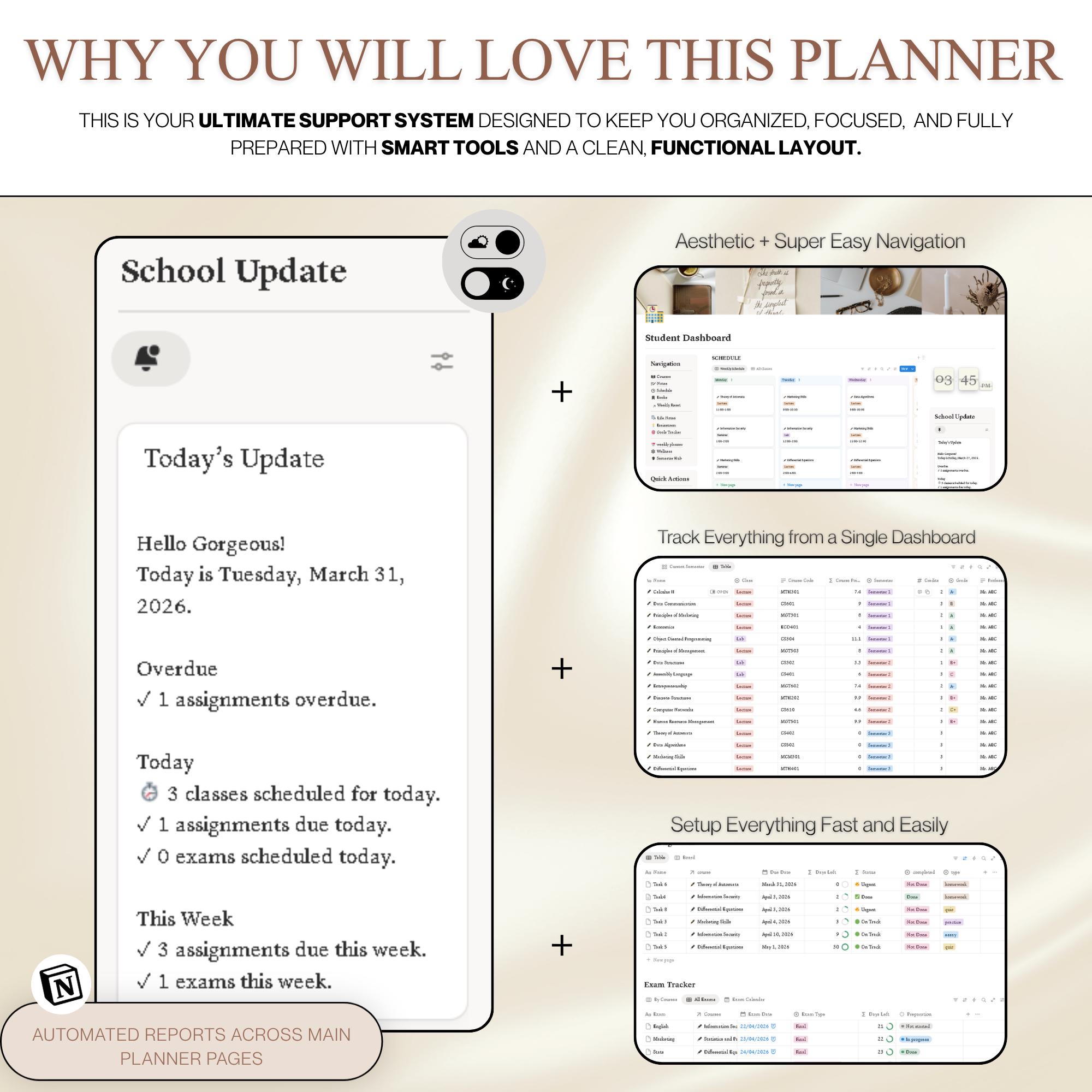 Notion University Planner Assignment Tracker Student Academic Planner ...