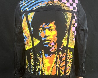 Upcycle Jimi Hendrix Levi's Schwarze Jeansjacke Herren Groß Damen XLarge