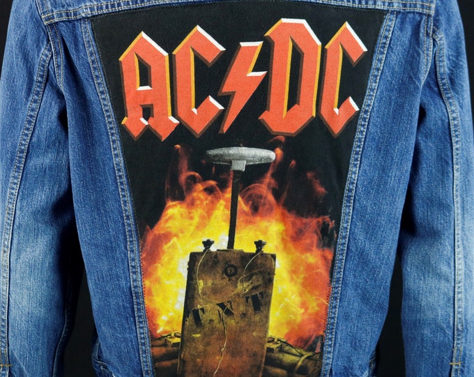 AC/DC Levis Denim Jacket Blue Jean TNT Trucker Upcycle Adult Small - Etsy