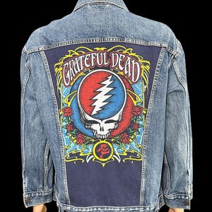 Upcycle Grateful Dead Levi&#39;s Denim Jacket Women&#39;s Small LARGE fit