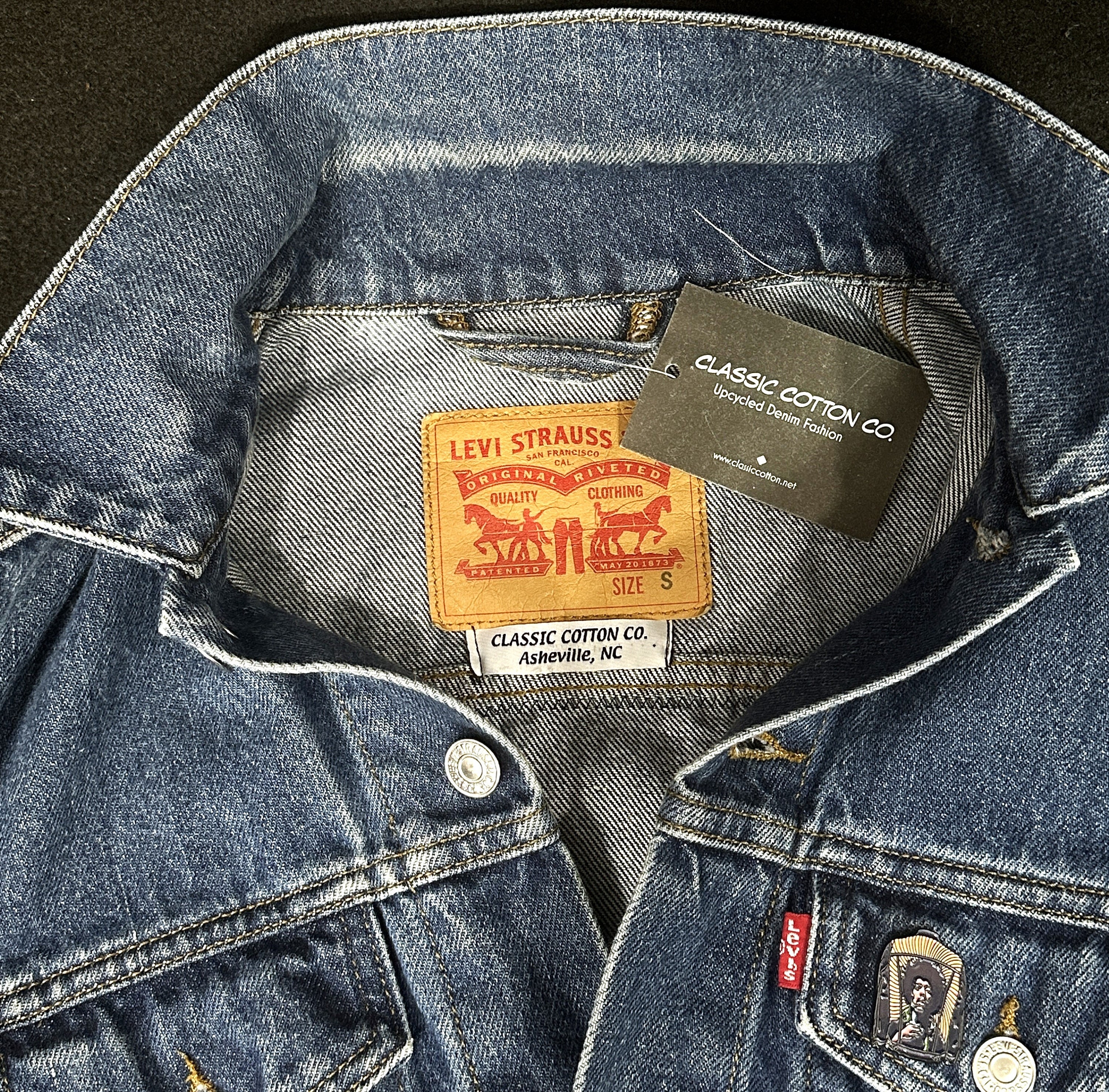 【archive】PPFM 00s gimmick Linen Riders Upcycle Jimi Hendrix Levi's Denim Jacket Kiss the Sky Men's