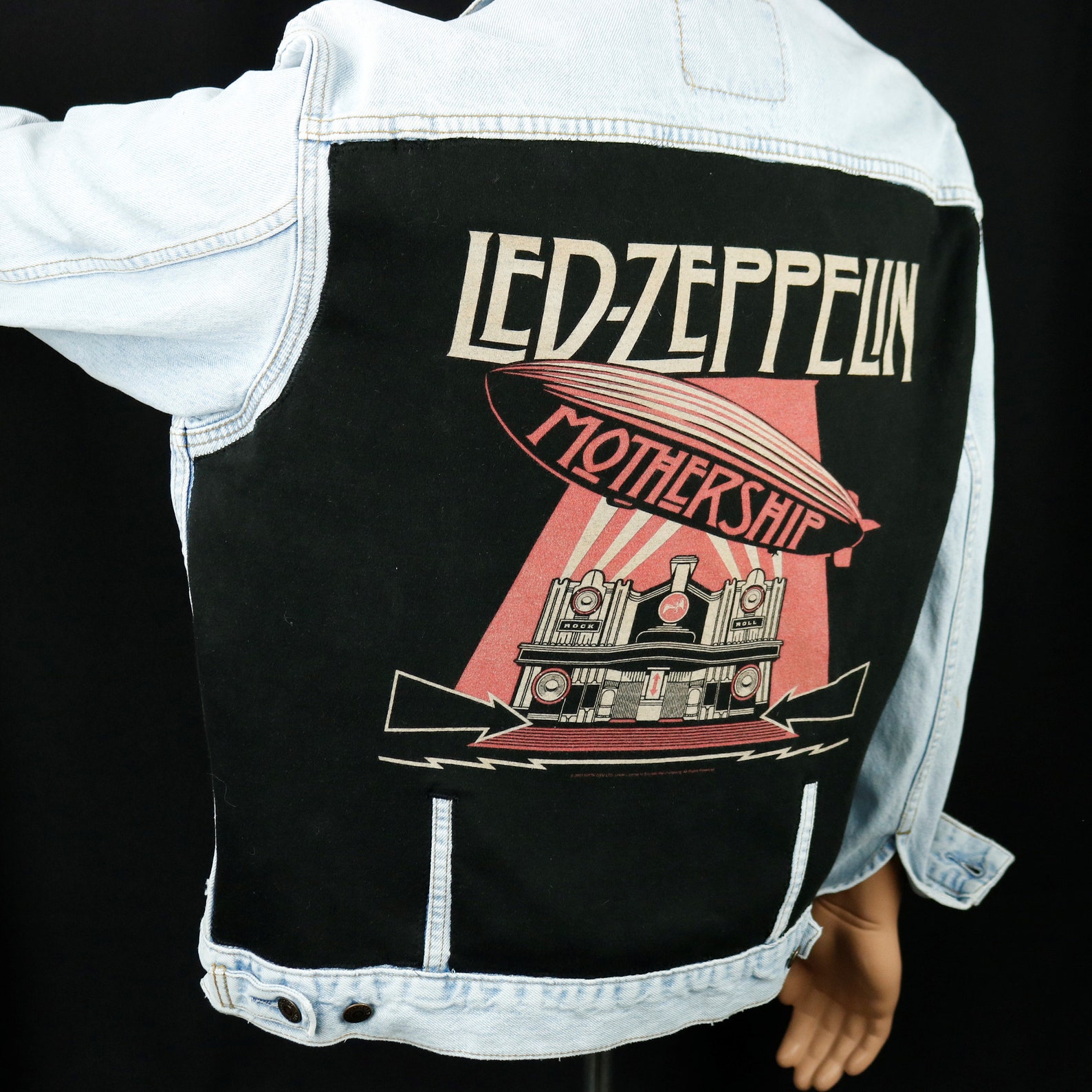 Upcycle Led Zeppelin Levis Denim Jacket Mothership Mens Large Etsy