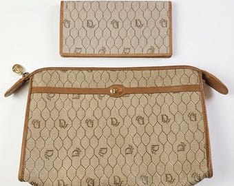 Vintage Dior honeycomb monogram handbag/clutch and wallet, luxury, 1970s/80s