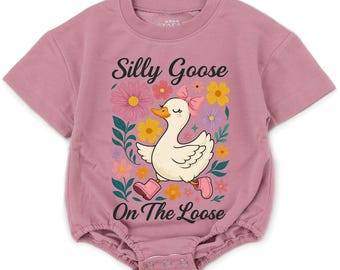 Silly Goose On The Loose Baby Romper Short Sleeves, Boho Floral Goose Baby Bodysuit, Coquette Bow Duck Romper, Goose Lover Gift