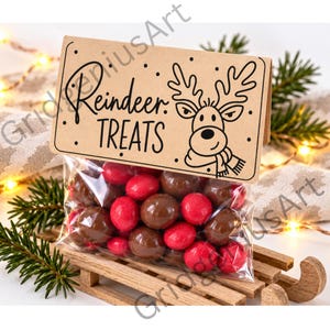 Christmas printable reindeer noses, Christmas Treat Bag Toppers, Santa Elf Reindeer Snowman, Fold Over Candy Bag Topper Instant PDF