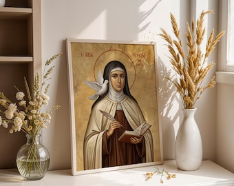 Lámina con icono de Santa Teresa de Ávila, arte de santa carmelita, decoración católica para pared.