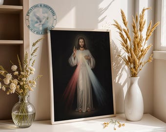 Divine Mercy of Jesus, Catholic Wall Art, Rays of Grace, Christian Home Decor