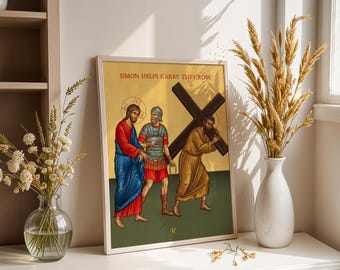 Stazione V: Simone aiuta a portare la croce Icona ortodossa Stampa