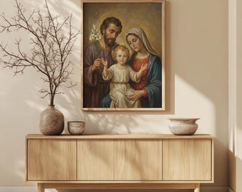 The Holy Family, Jesus Mary and Joseph, Catholic Wall Art, Christian Home Decor