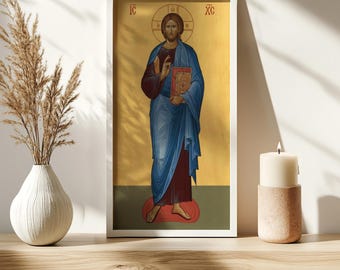 Ícone bizantino de Cristo Pantocrator, arte de parede católica ortodoxa