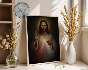Divine Mercy of Jesus, Catholic Wall Art, Rays of Grace, Christian Home Decor