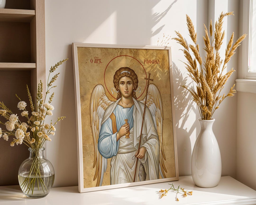 Archangel Raphael Icon Print, Healing Angel Art, Catholic Wall Decor - Etsy