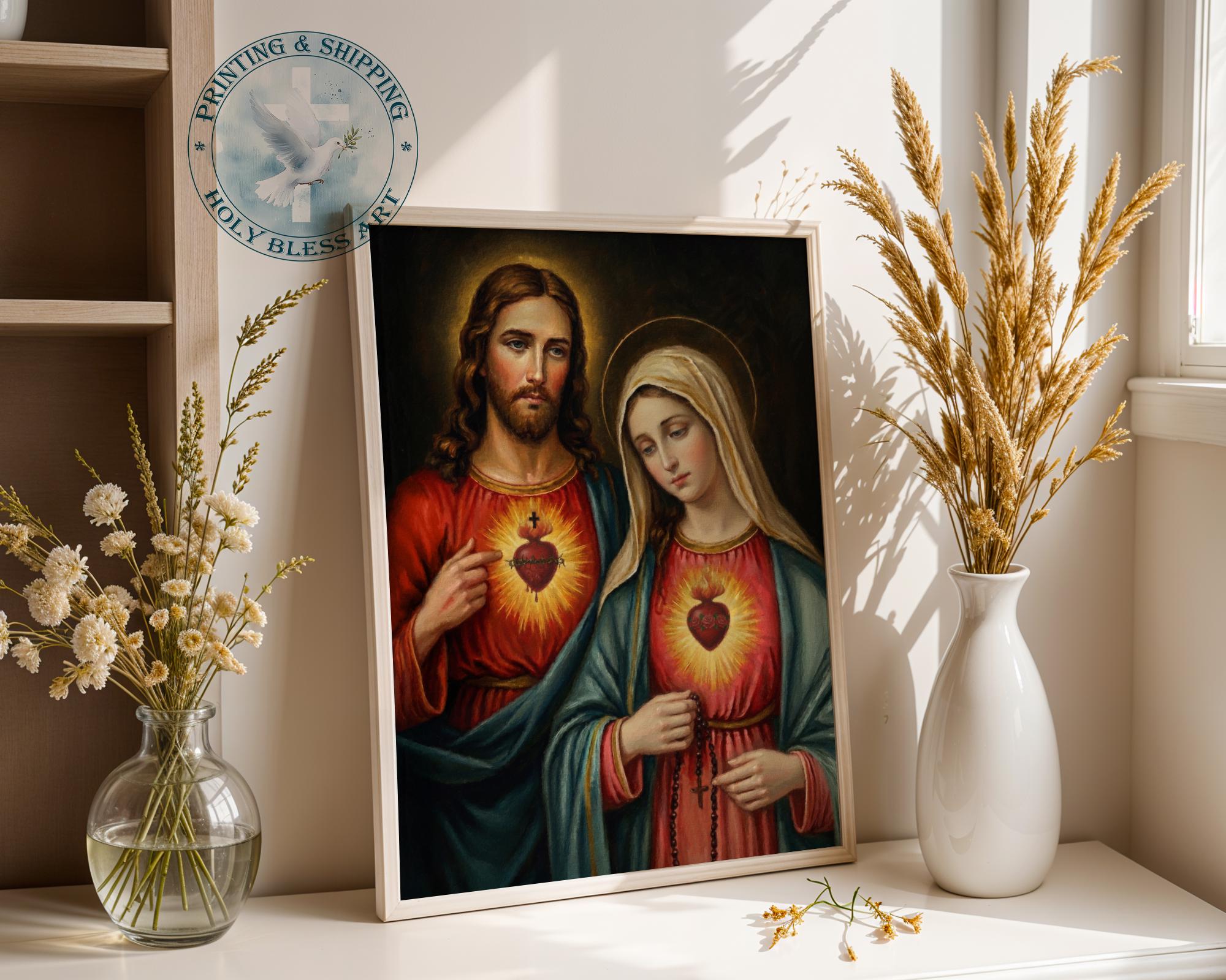 Sacred Heart of Jesus and Mary, Catholic Art Print - Etsy