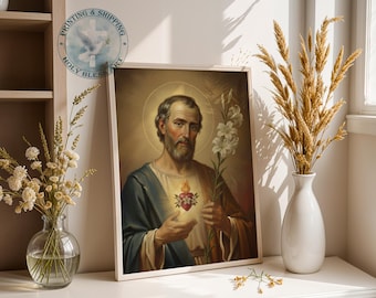 Most Chaste Heart of St Joseph, Catholic Wall Art, Christian Home Decor