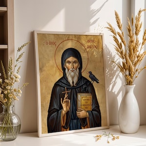 Saint Benedict Icon, Monastic Saint Art, Catholic Wall Decor