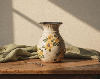 Sunflower Ceramic Jug Vase | Hand-Painted Floral Pitcher | Cottagecore Farmhouse Decor