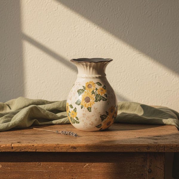 Sunflower Ceramic Jug Vase | Hand-Painted Floral Pitcher | Cottagecore Farmhouse Decor