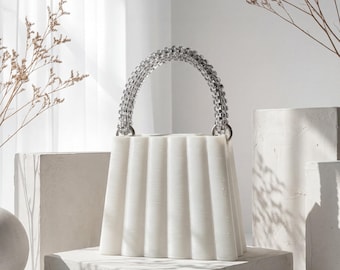 3D-Printed Luxury Bag paired with handcrafted handle that sparkle White Crystal Edition