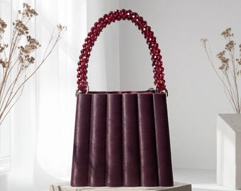 3D-Printed Luxury Bag paired with handcrafted handle that sparkle Crystal Burgundy Edition